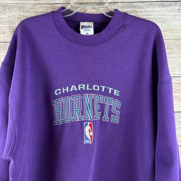 VTG Charlotte Hornets Sweatshirt Embroidered Logo NBA Men's XXL Purple USA - Picture 2 of 10